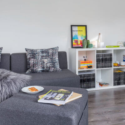 grey furniture with shelf